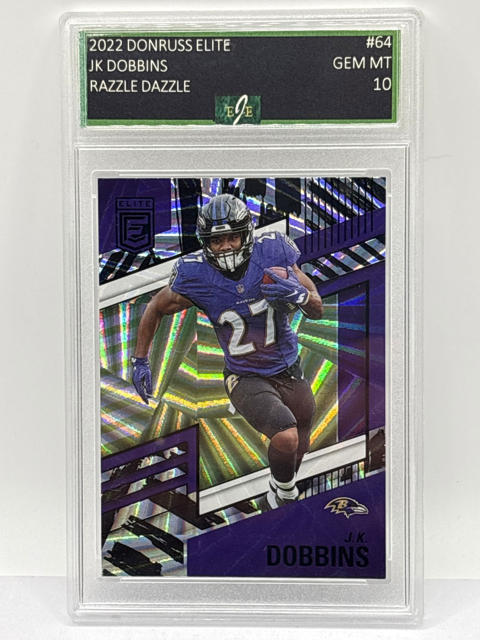 2022 PANINI DONRUSS ELITE JK DOBBINS RAZZLE DAZZLE GRADED EJE GEM MINT 10 (1 of 3)