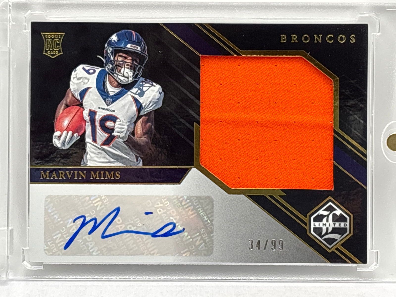 34/99!! 2023 PANINI LIMITED RPA MARVIN MIMS AUTHENTIC AUTOGRAPHED ROOKIE CARD (1 of 3)