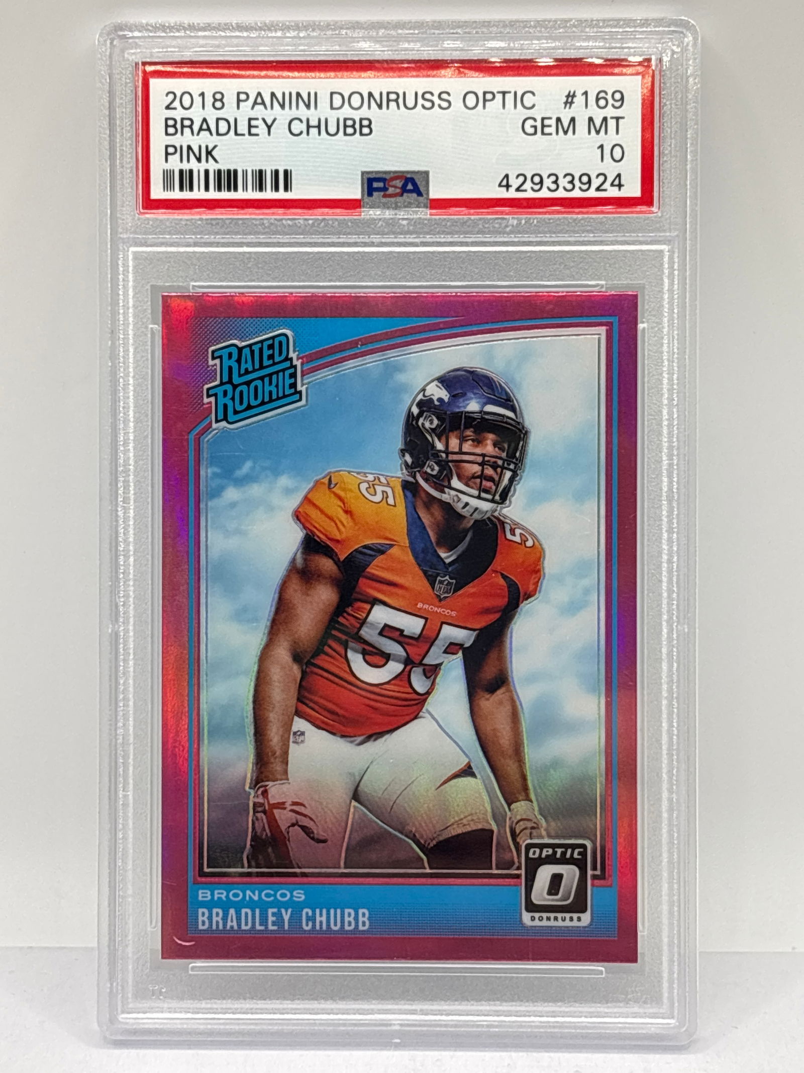 2018 PANINI DONRUSS OPTIC BRADLEY CHUBB PINK RATED ROOKIE GRADED PSA GEM MINT 10 (1 of 4)