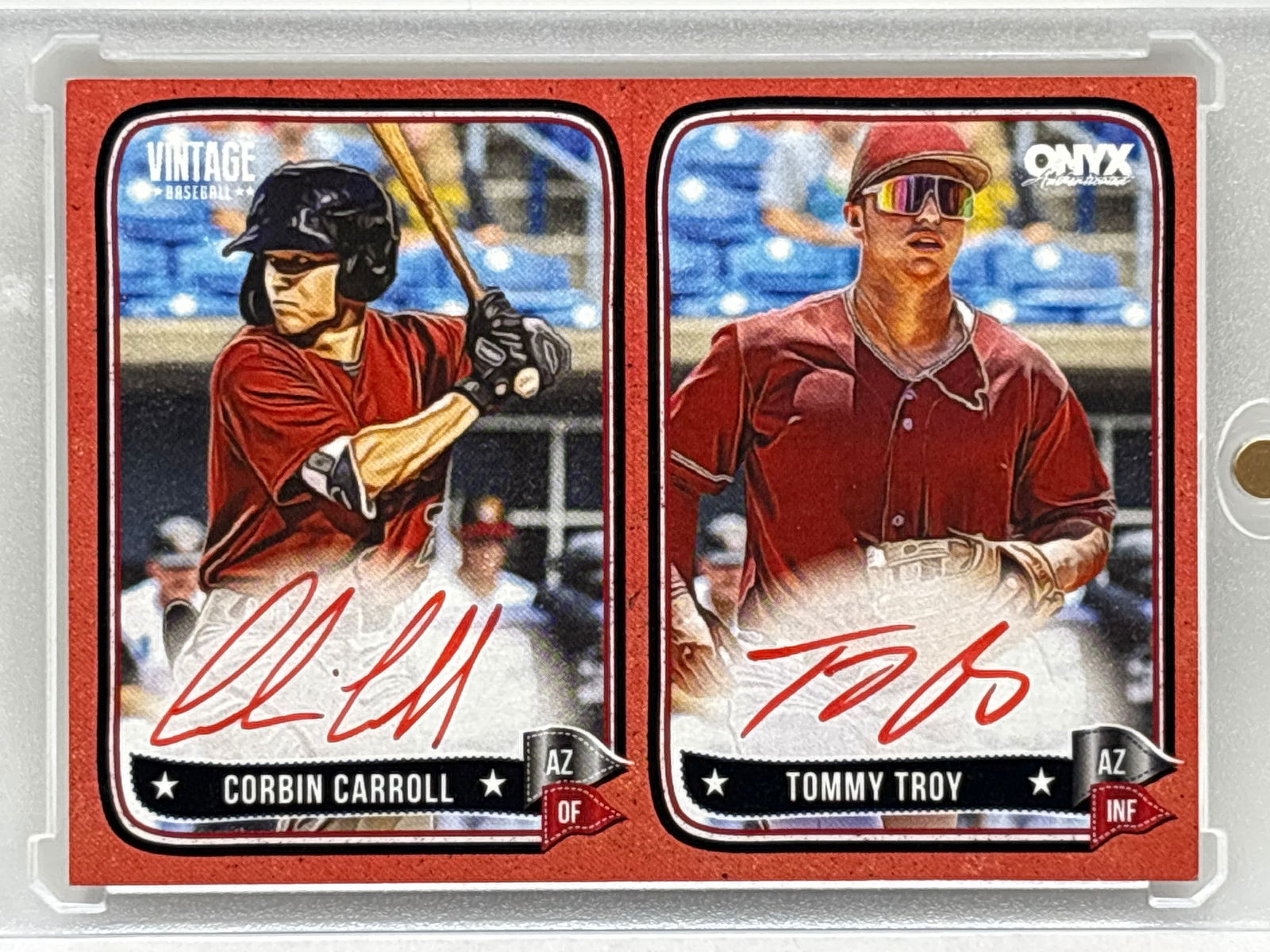 7/25!! 2024 ONYX AUTHENTICATED VINTAGE CORBIN CARROLL & TOMMY TROY DUAL AUTOGRAPHS (1 of 5)