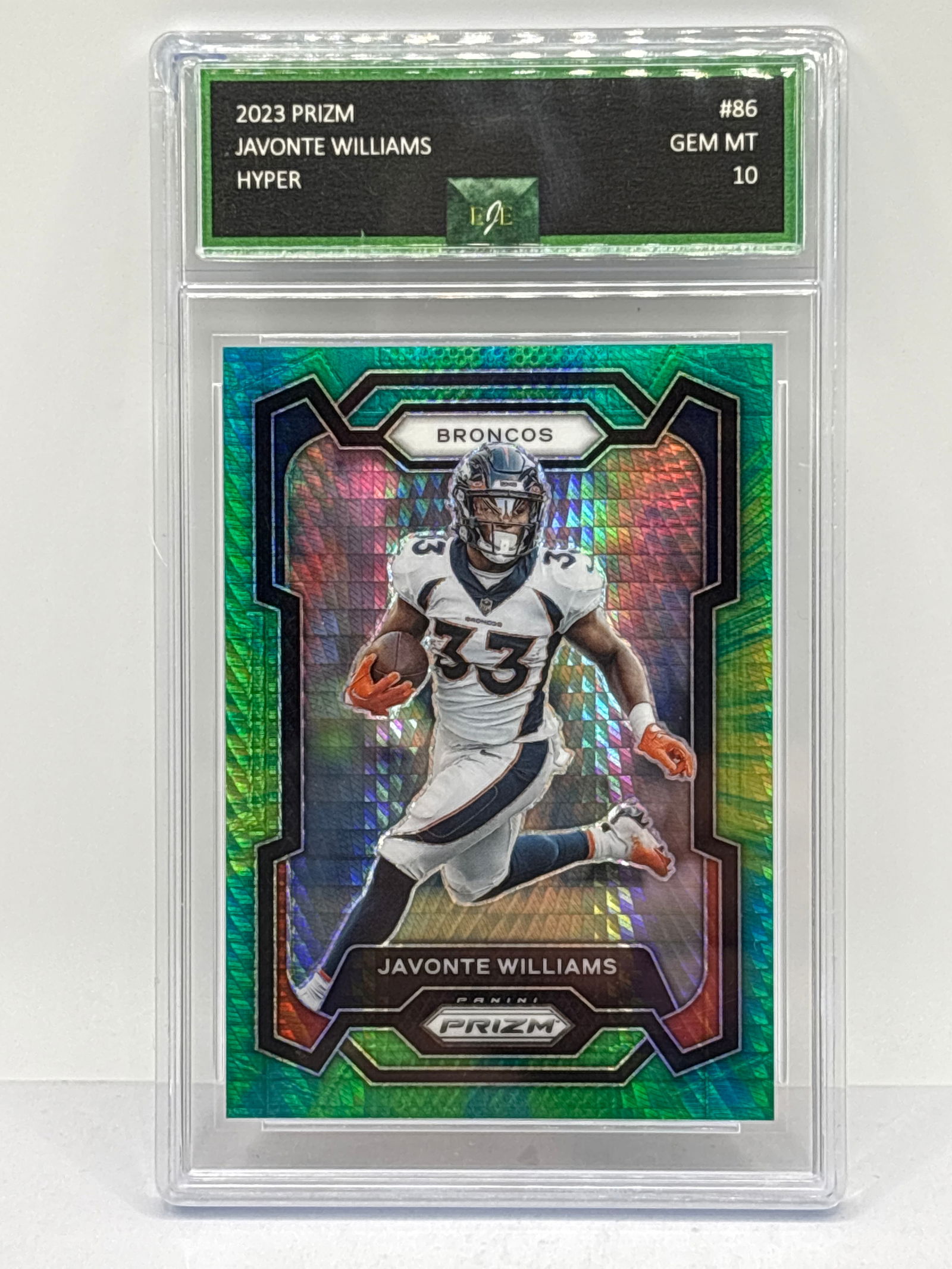 155/175!! 2023 PANINI PRIZM JAVONTE WILLIAMS GREEN HYPER PRIZM HOLO GRADED EJE GEM MINT 10 (1 of 6)