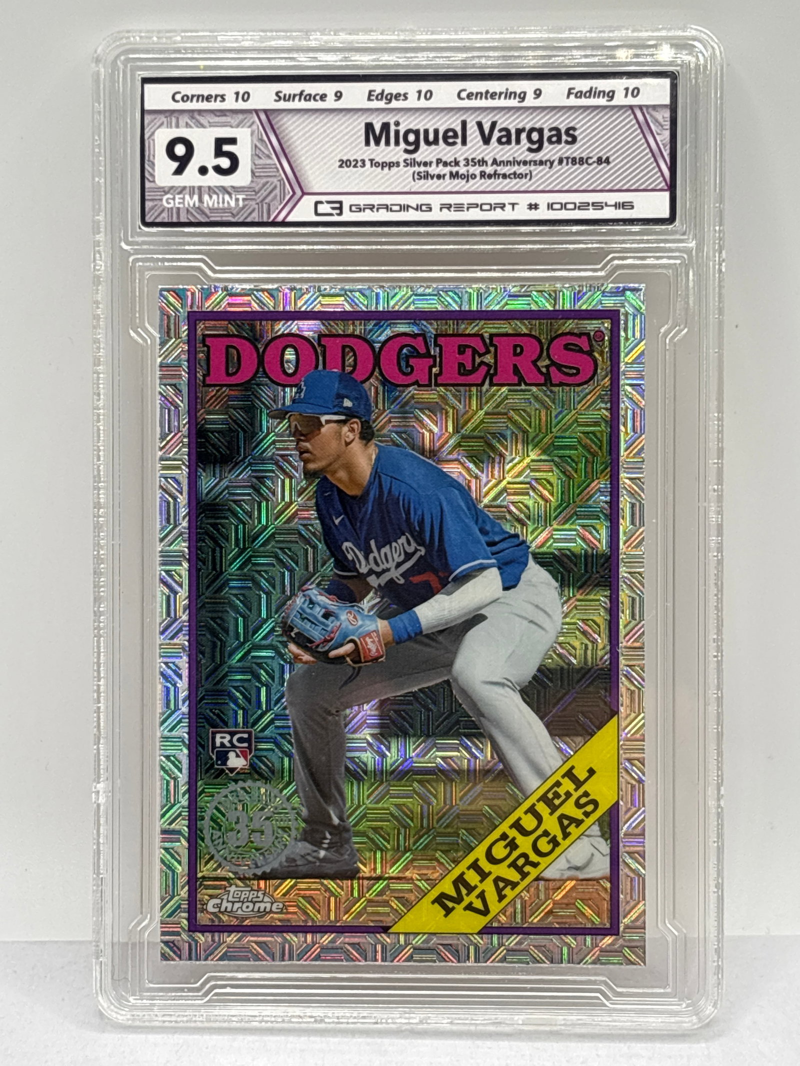 2023 TOPPS SILVER 35TH ANNIVERSARY MIGUEL VARGAS SILVER MOJO RC REFRACTOR GRADED GEM MINT 9.5 (1 of 3)
