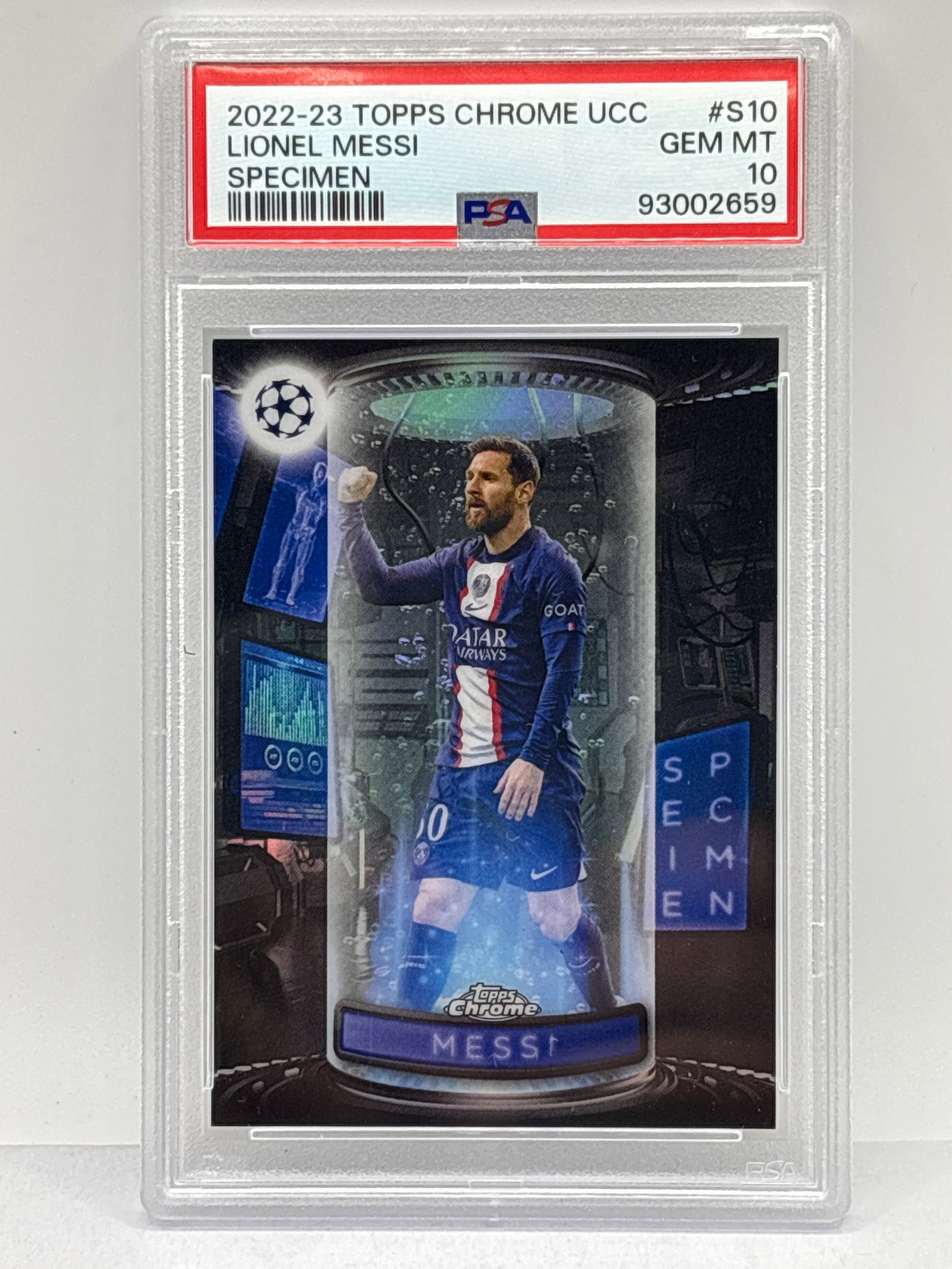 2022-23 TOPPS CHROME UCC LIONEL MESSI SPECIMEN PSA GEM MINT 10 (1 of 5)