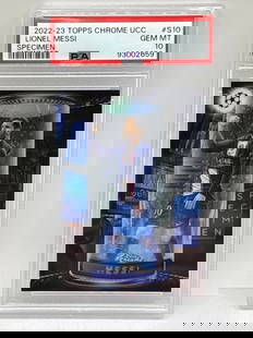 2022-23 TOPPS CHROME UCC LIONEL MESSI SPECIMEN PSA GEM MINT 10: 2022-23 TOPPS CHROME UCC LIONEL MESSI SPECIMEN PSA GEM MINT 10