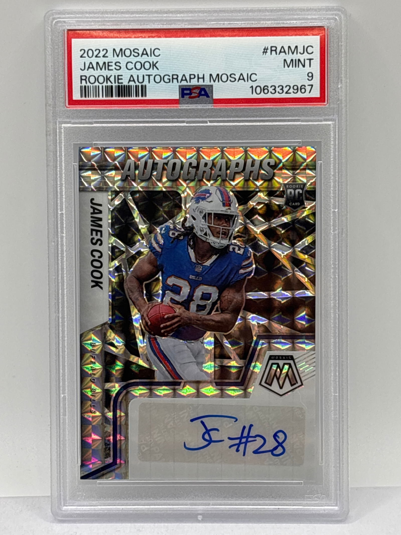 2022 PANINI MOSAIC JAMES COOK AUTOGRAPHED SILVER PRIZM HOLO RC PSA MINT 9 (1 of 3)