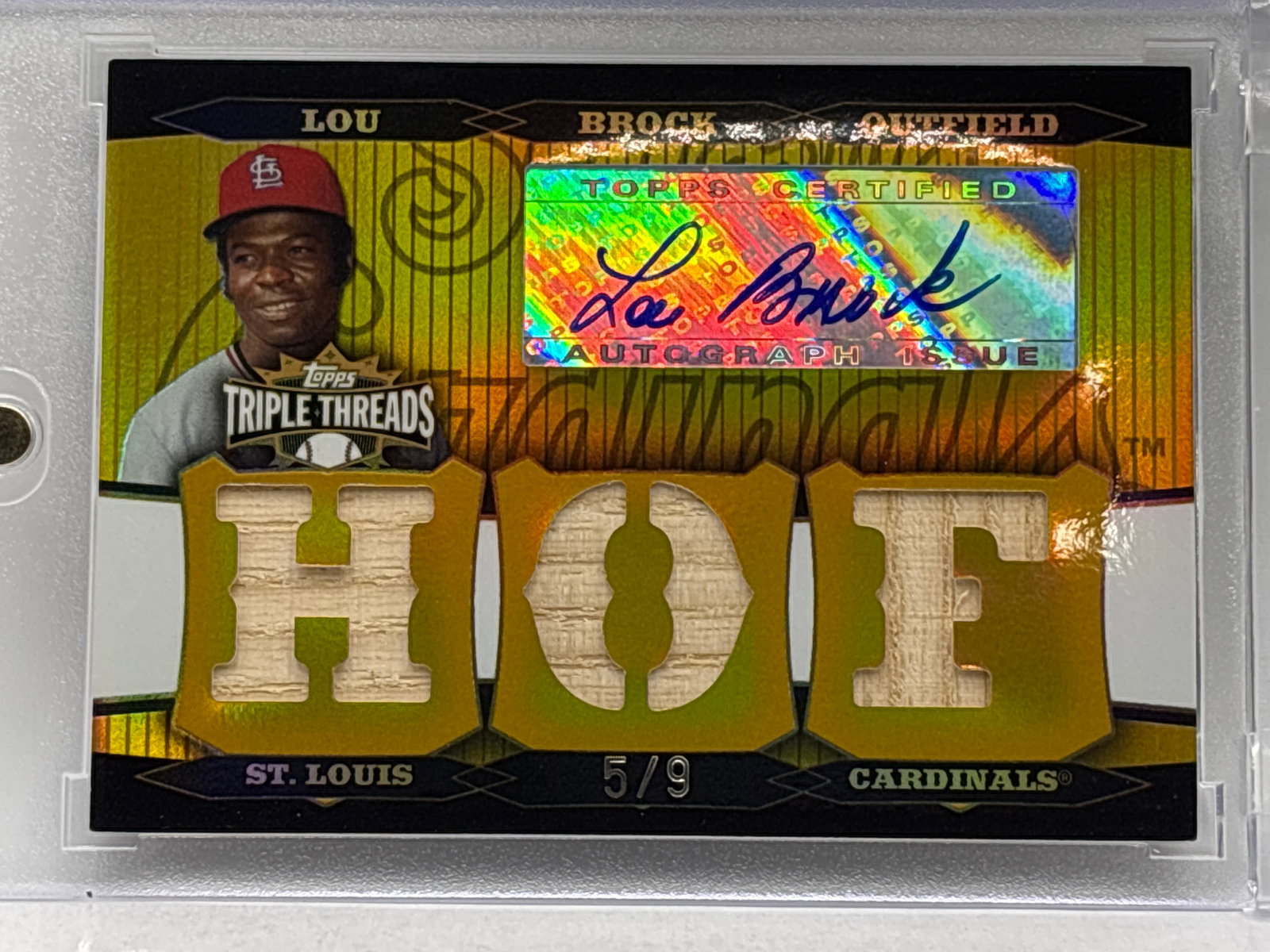 5/9!! 2006 TOPPS TRIPLE THREADS LOU BROCK AUTOGRAPHED AUTHENTIC BAT RELIC CARD (1 of 5)
