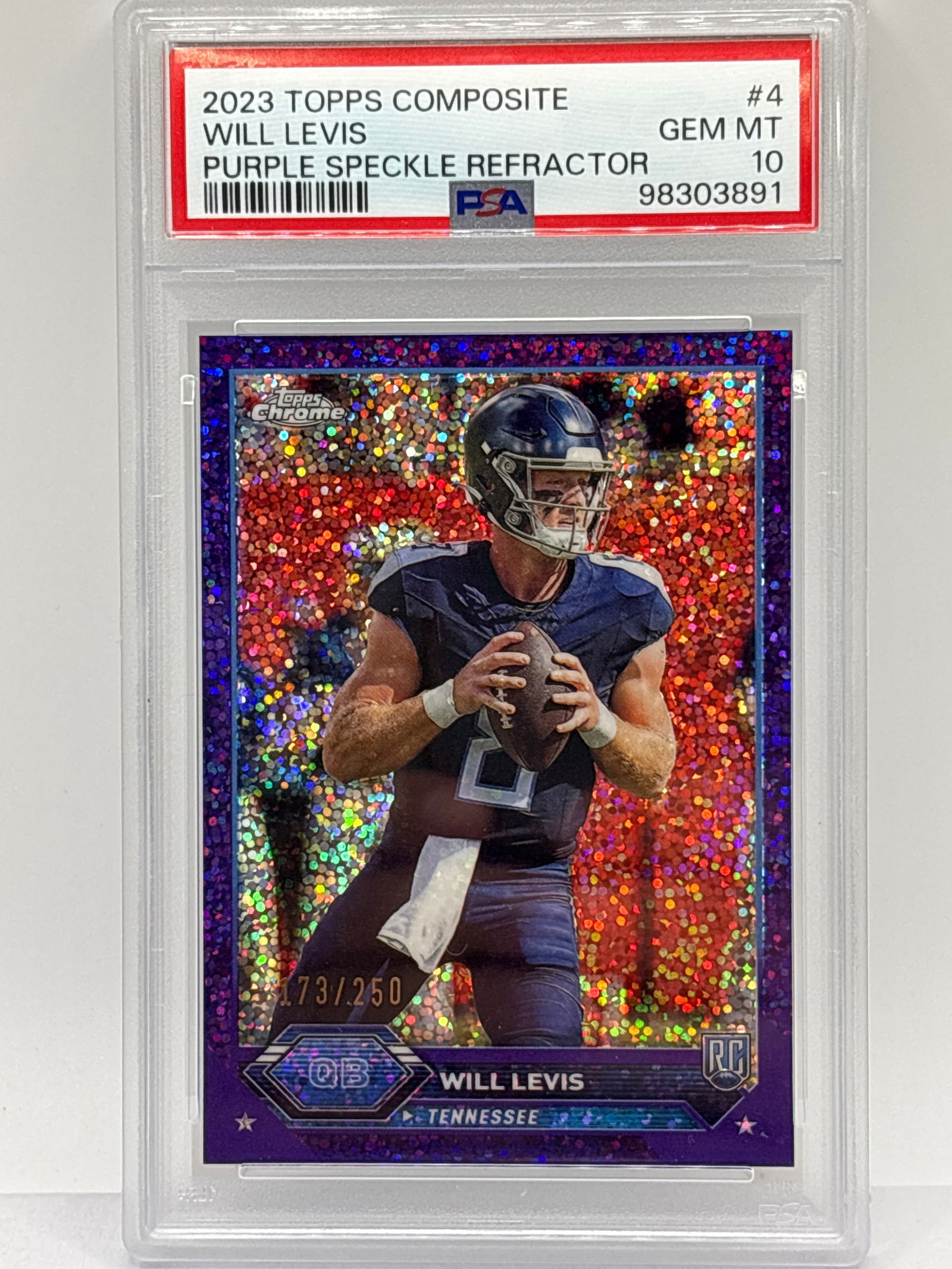 POP 5!! 173/250!!  2023 TOPPS COMPOSITE WILL LEVIS PURPLE SPECKLE ROOKIE REFRACTOR PSA GEM MINT 10 (1 of 4)