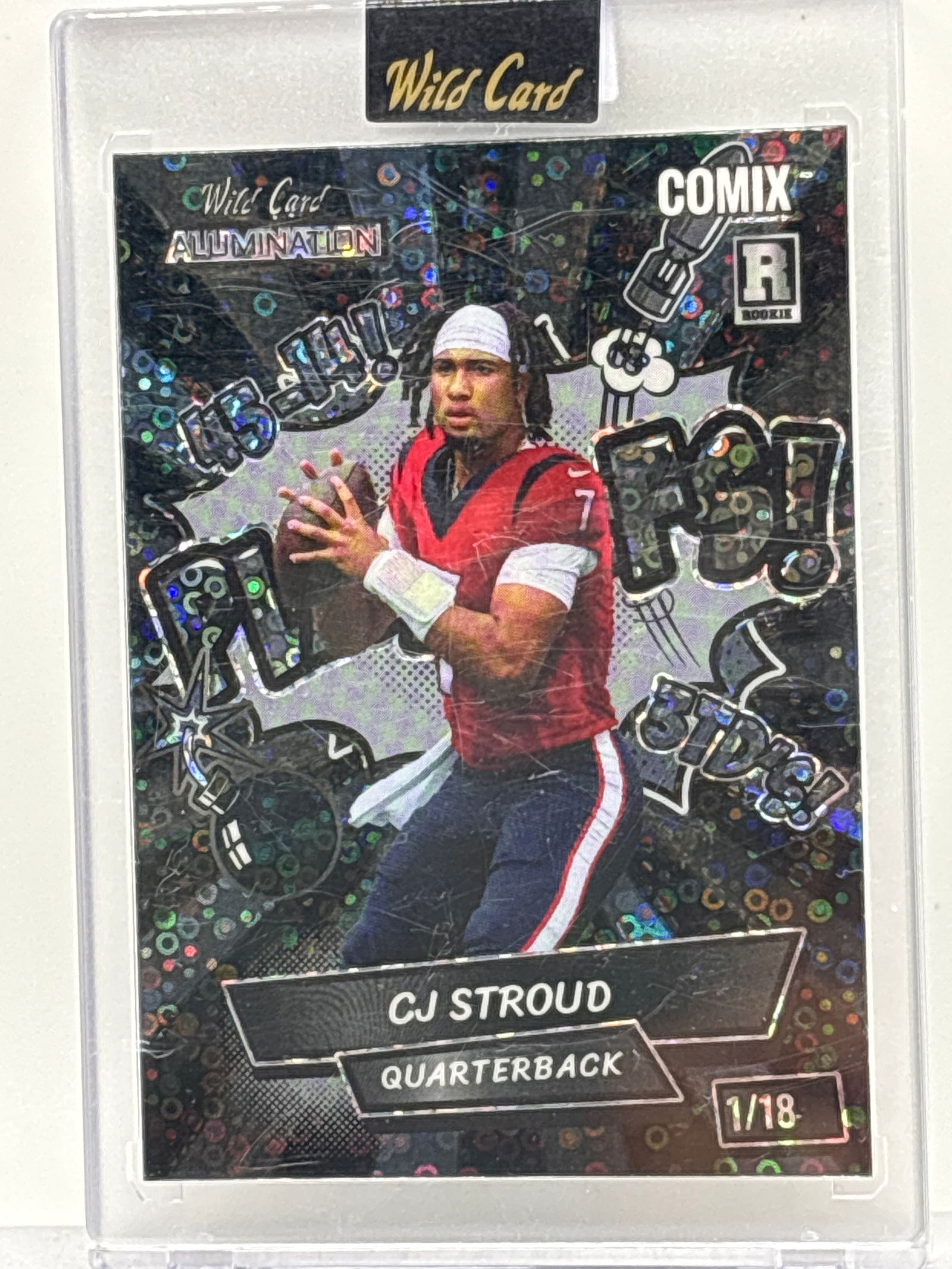 1/18!! 2023 WC ALUMINATION CJ STROUD PLAYOFF COMIX FASTBREAK ROOKIE CARD (1 of 3)