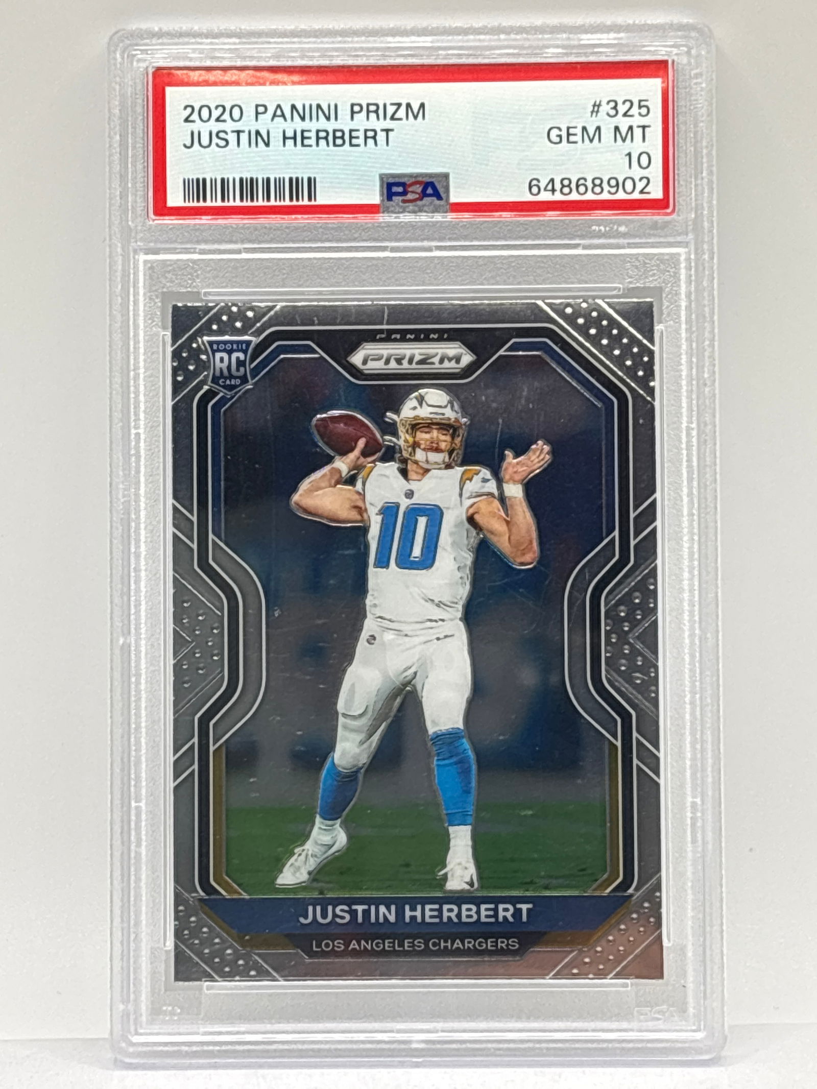 2020 PANINI PRIZM JUSTIN HERBERT ROOKIE CARD PSA GEM MINT 10 (1 of 3)