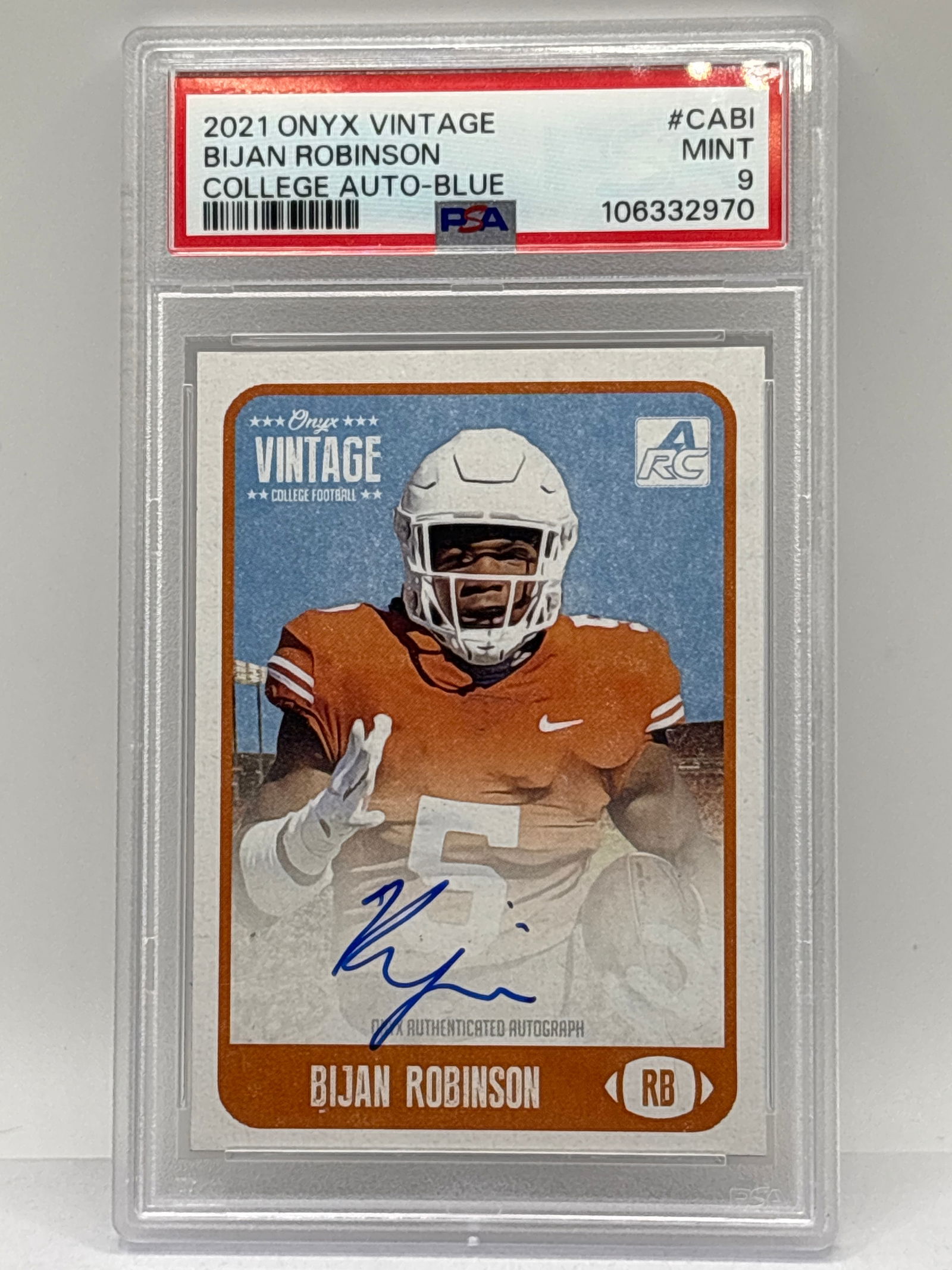 2021 ONYX VINTAGE BIJAN ROBINSON BLUE ON-CARD AUTOGRAPH PSA MINT 9 (1 of 3)