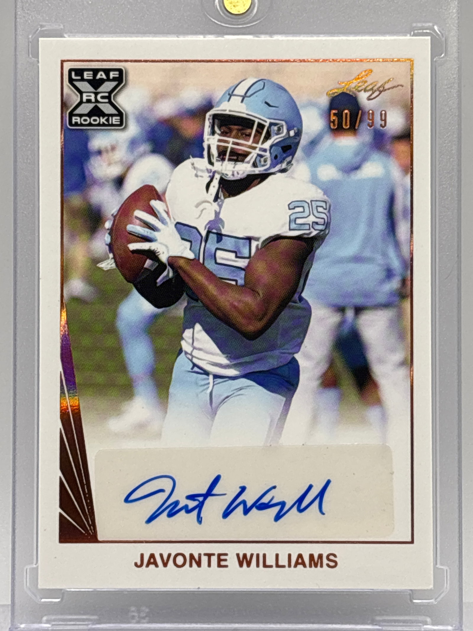 50/99!! 2021 LEAF GOLD JAVONTE WILLIAMS AUTOGRAPHED ROOKIE CARD (1 of 4)