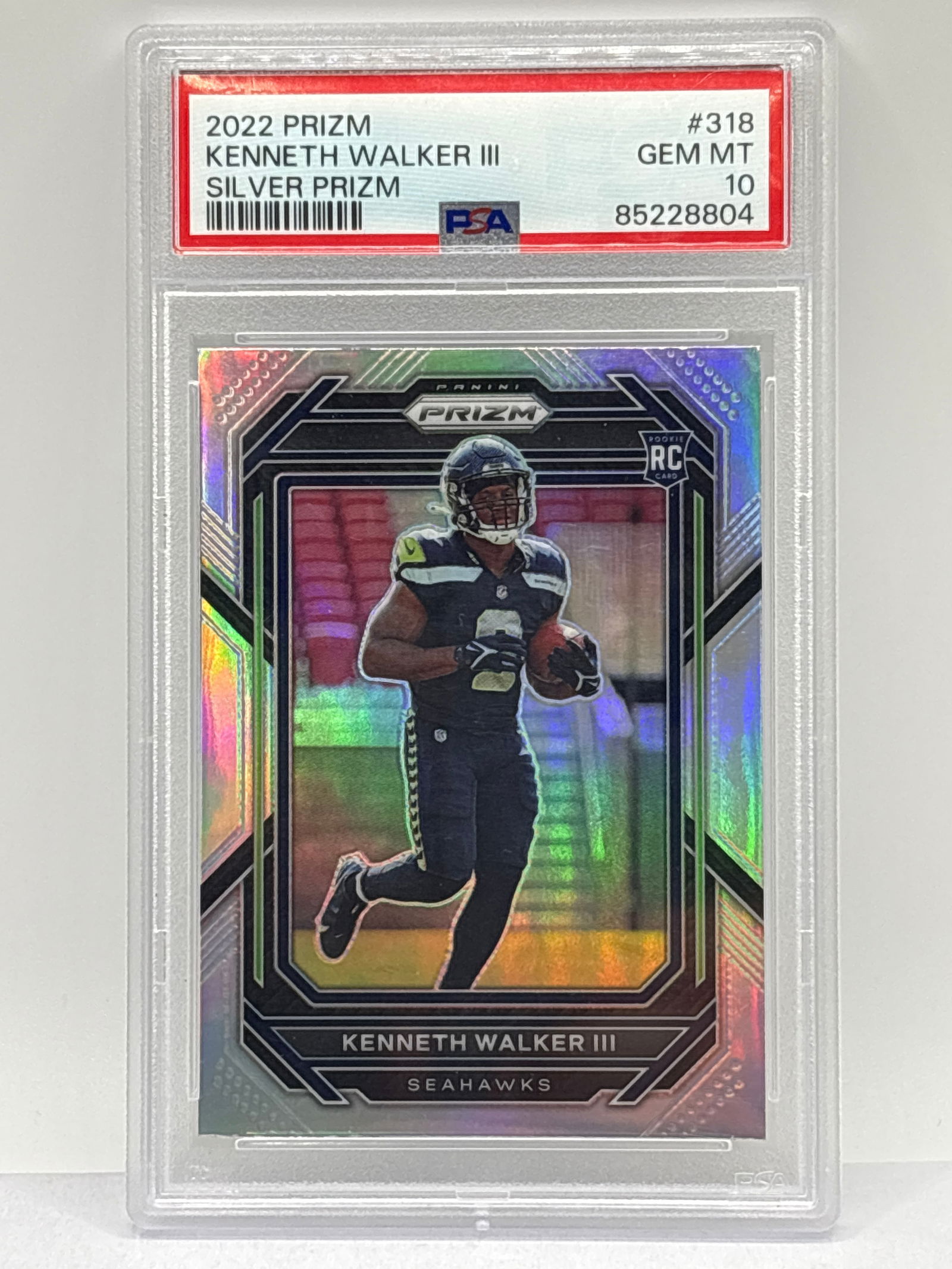 2022 PANINI PRIZM KENNETH WALKER III SILVER PRIZM HOLO ROOKIE CARD PSA GEM MINT 10 (1 of 3)