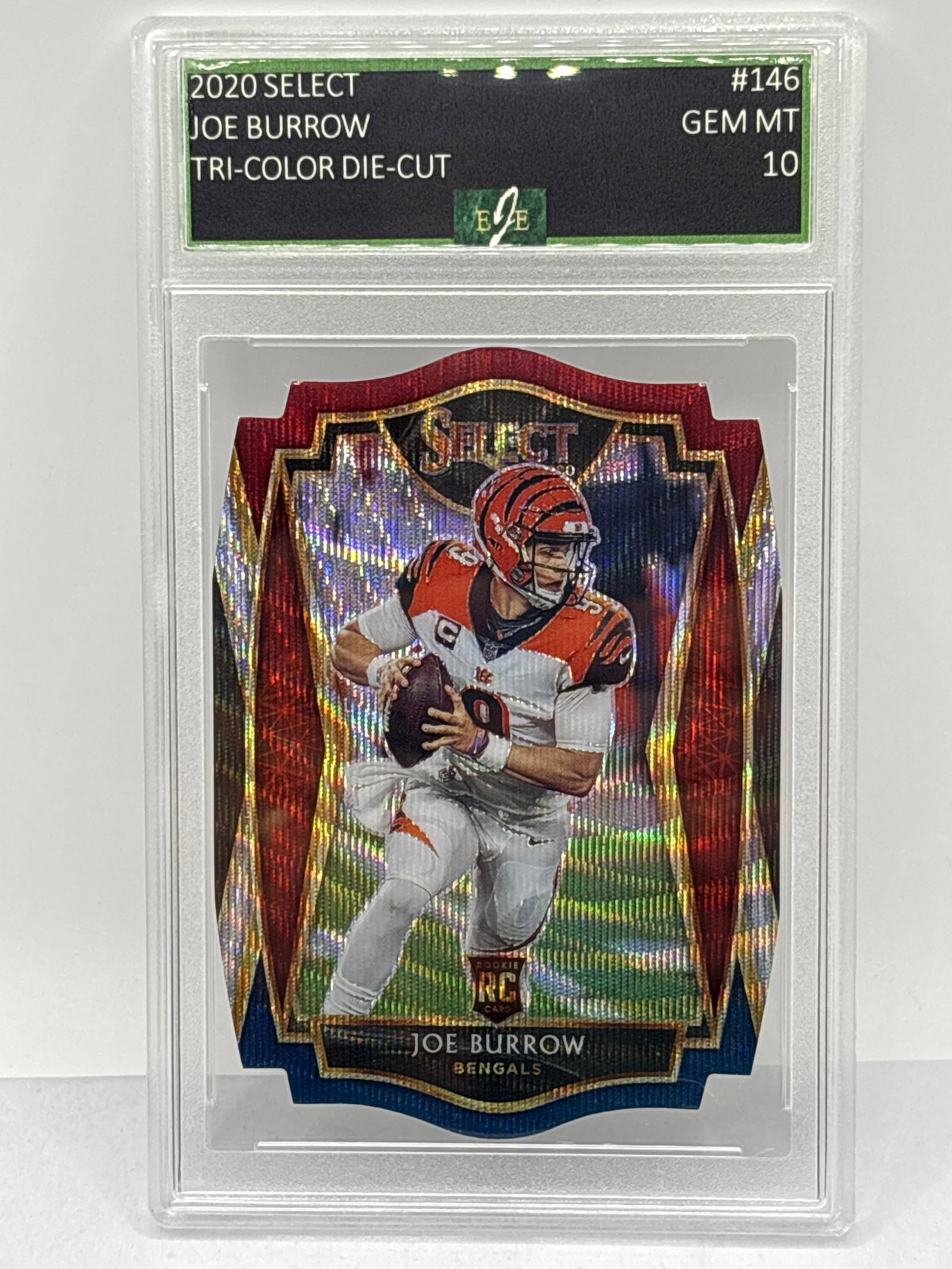 2020 PANINI SELECT JOE BURROW TRI-COLOR DIE-CUT WAVE PRIZM HOLO ROOKIE CARD EJE GEM MINT 10 (1 of 3)