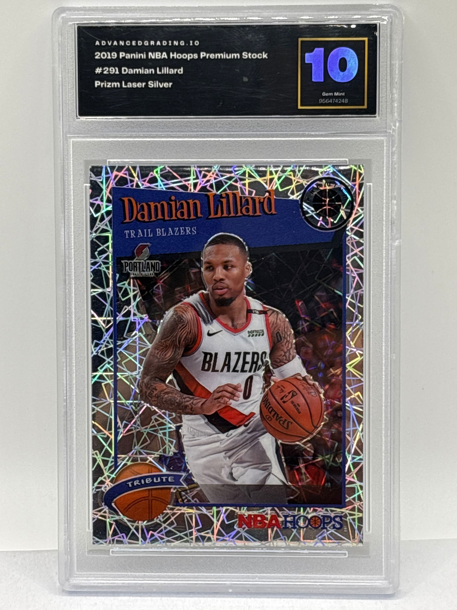 2019 PANINI NBA HOOPS PREMIUM STOCK DAMIAN LILLARD PRIZM LASER SILVER GEM MINT 10 (1 of 3)