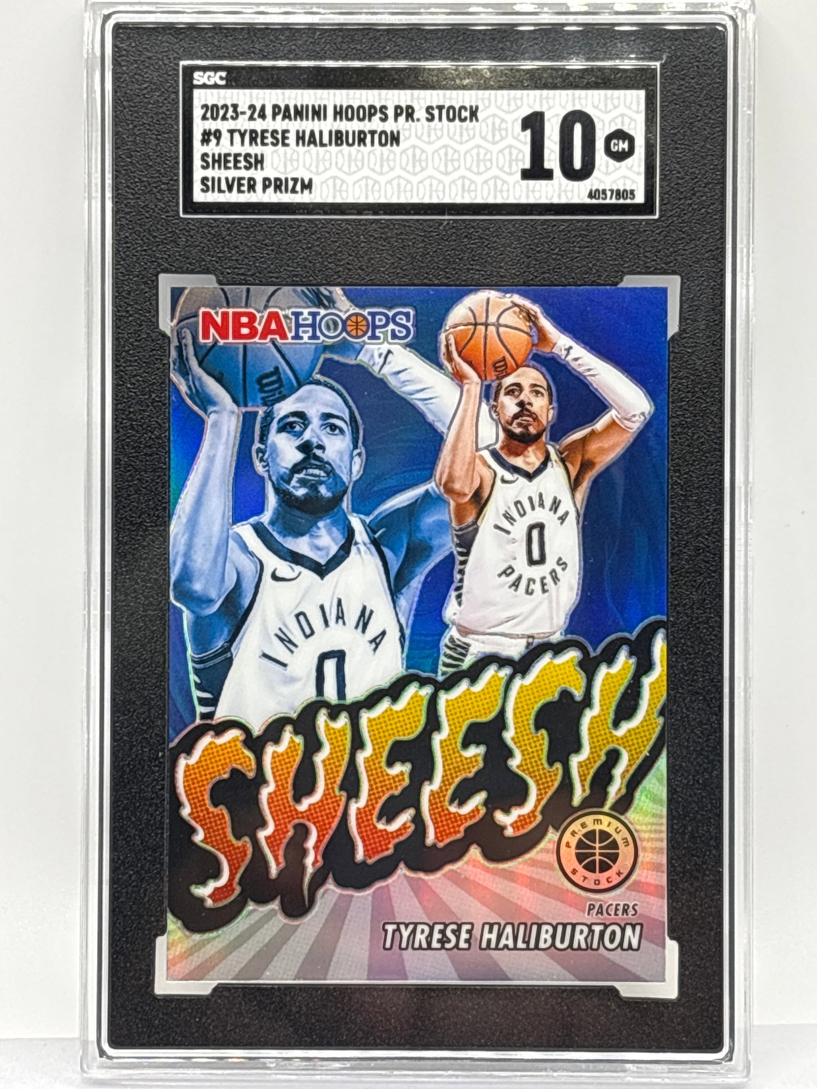 2023-24 PANINI NBA HOOPS PREMIUM STOCK TYRESE HALIBURTON SHEESH SILVER PRIZM HOLO SGC GEM MINT 10 (1 of 4)