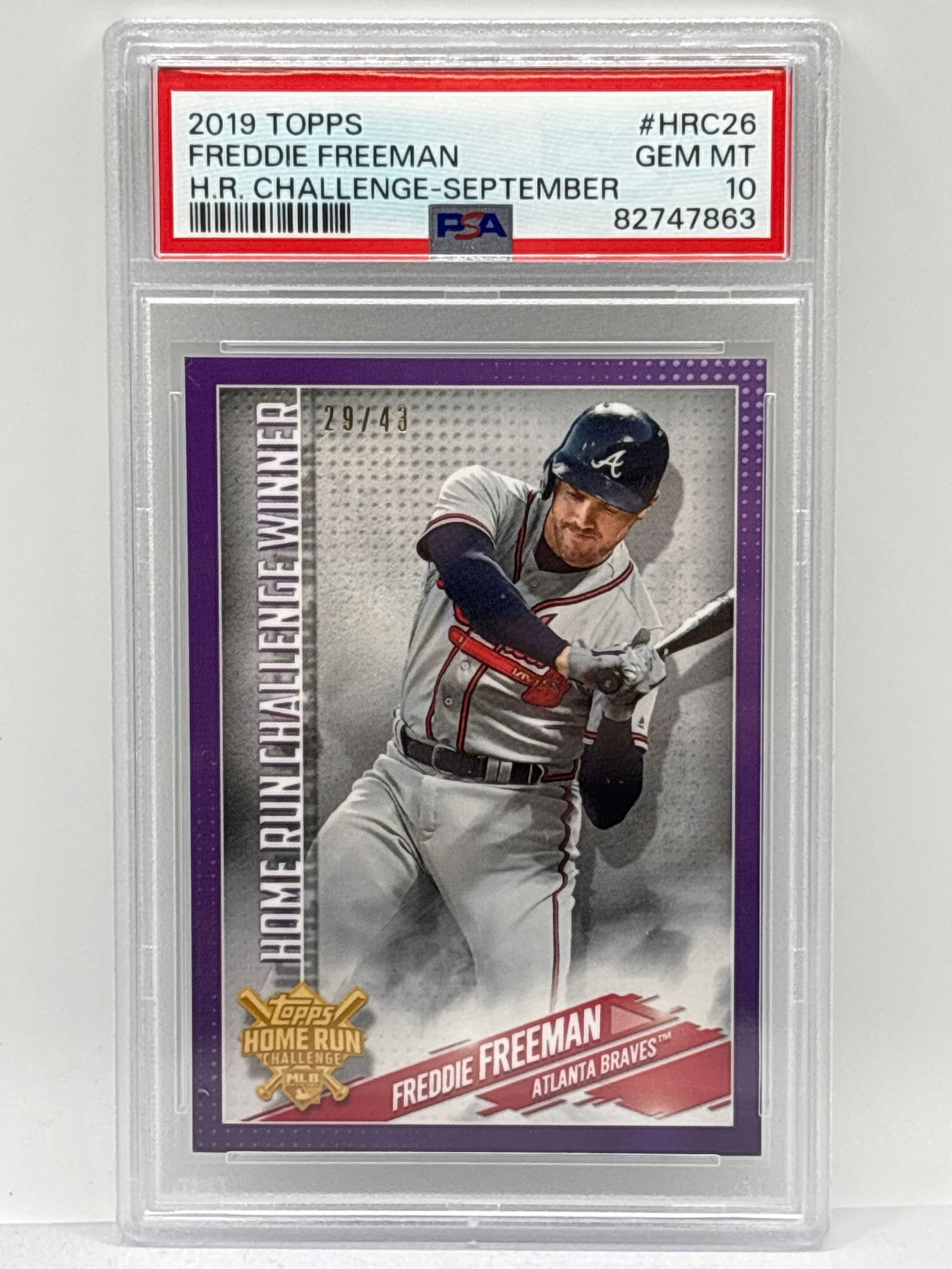 29/43!!  2019 TOPPS FREDDIE FREEMAN HOME RUN CHALLENGE WINNER PSA GEM MINT 10 (1 of 4)