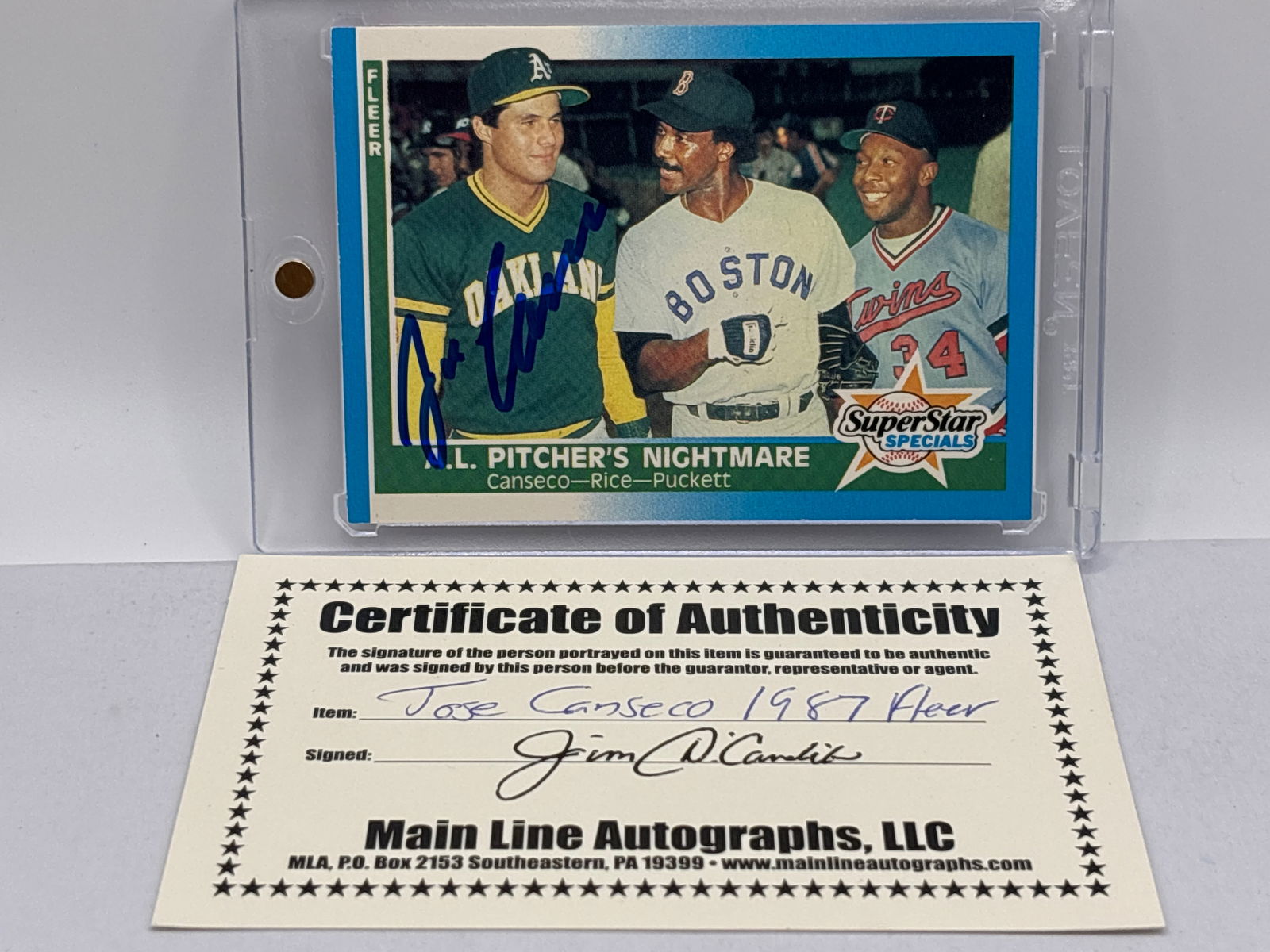 AUTHENTIC 1987 FLEER JOSE CANSECO ON-CARD AUTOGRAPH W/ COA (1 of 4)