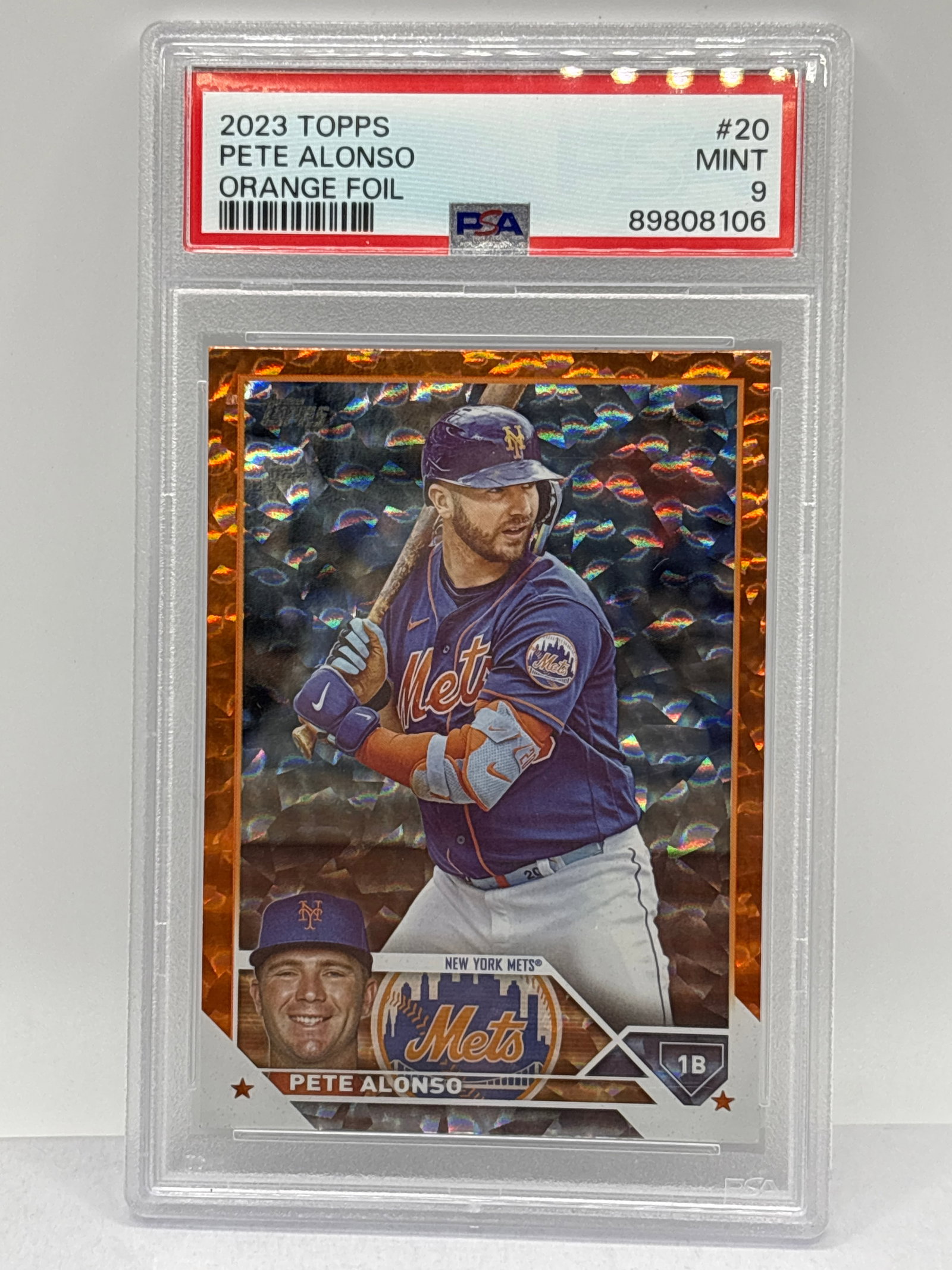 40/299!! 2023 TOPPS SERIES ONE PETE ALONSO ORANGE FOIL PSA MINT 9 (1 of 5)