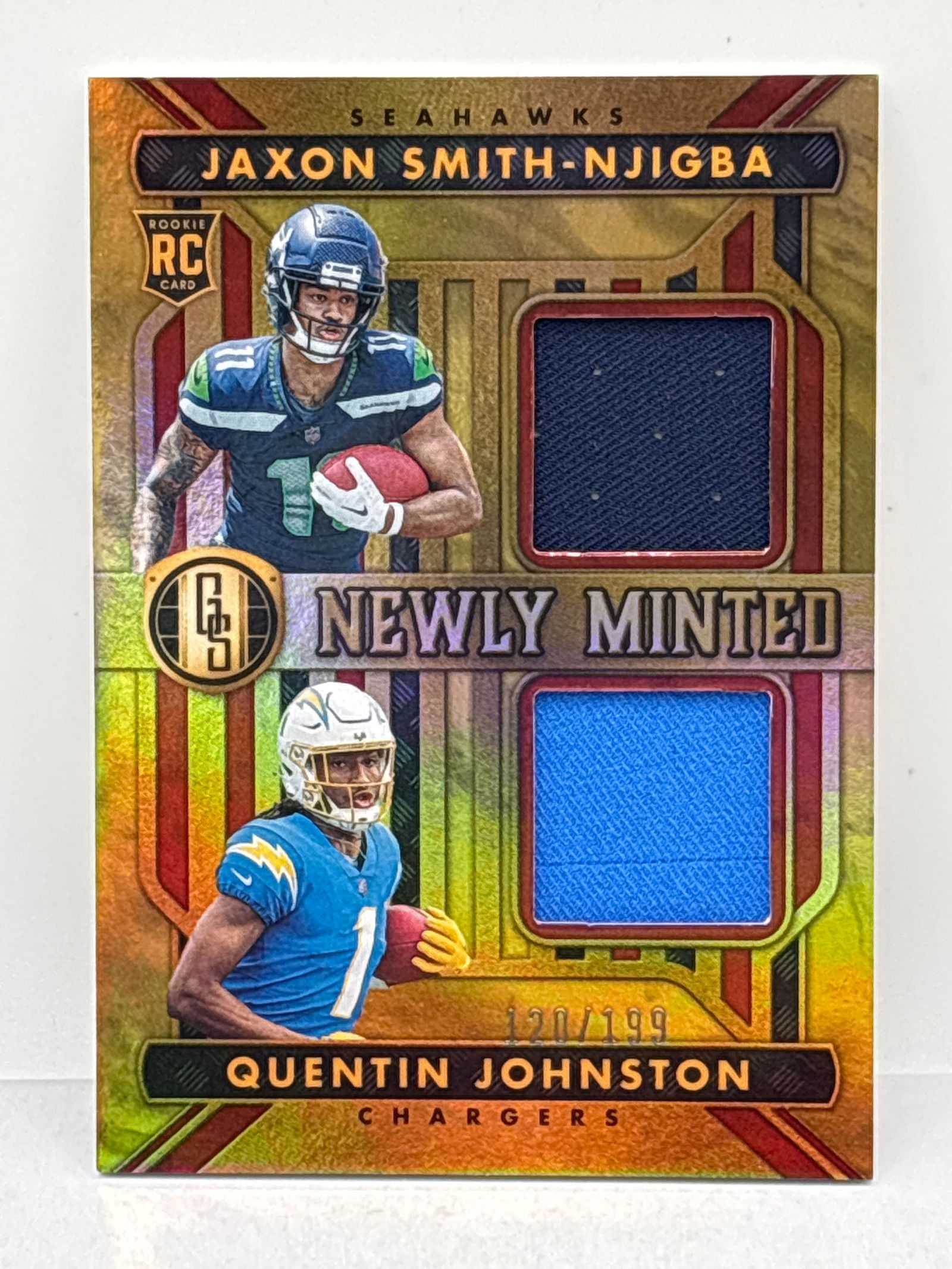 120/199!! 2023 PANINI GOLD STANDARD NEWLY MINTED JAXON SMITH-NJIGBA & QUENTIN JOHNSON DUAL PATCH RC (1 of 4)
