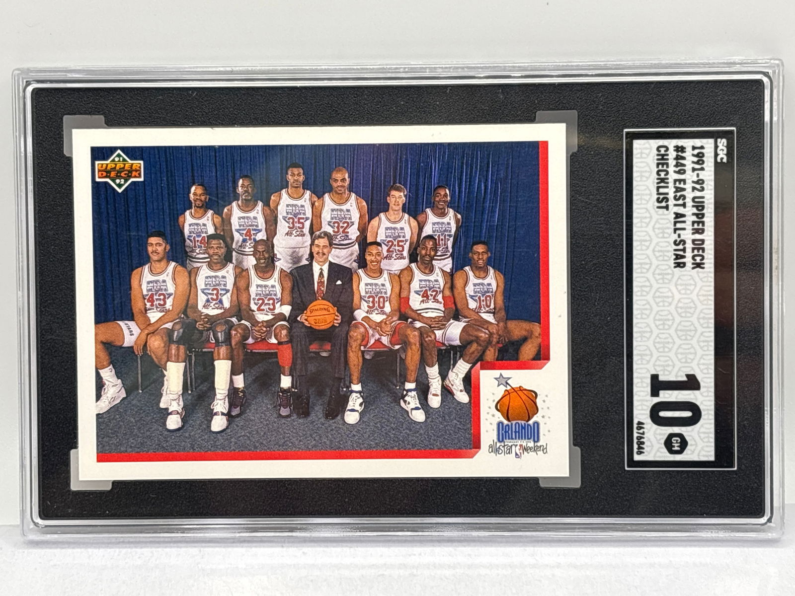 1991-92 UPPER DECK #449 EAST ALL-STAR CHECKLIST JORDAN & RODMAN & PIPPEN & BARKLEY SGC GEM MINT 10 (1 of 4)