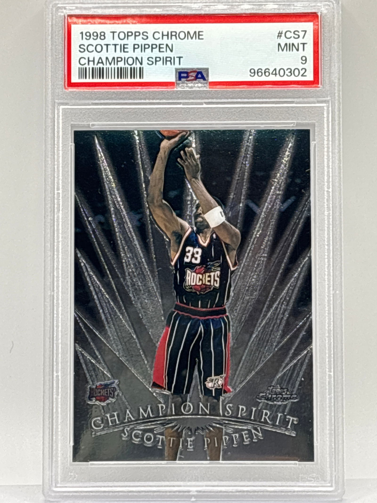 POP 7!! 1998 TOPPS CHROME SCOTTIE PIPPEN CHAMPION SPIRIT INSERT PSA MINT 9 (1 of 3)