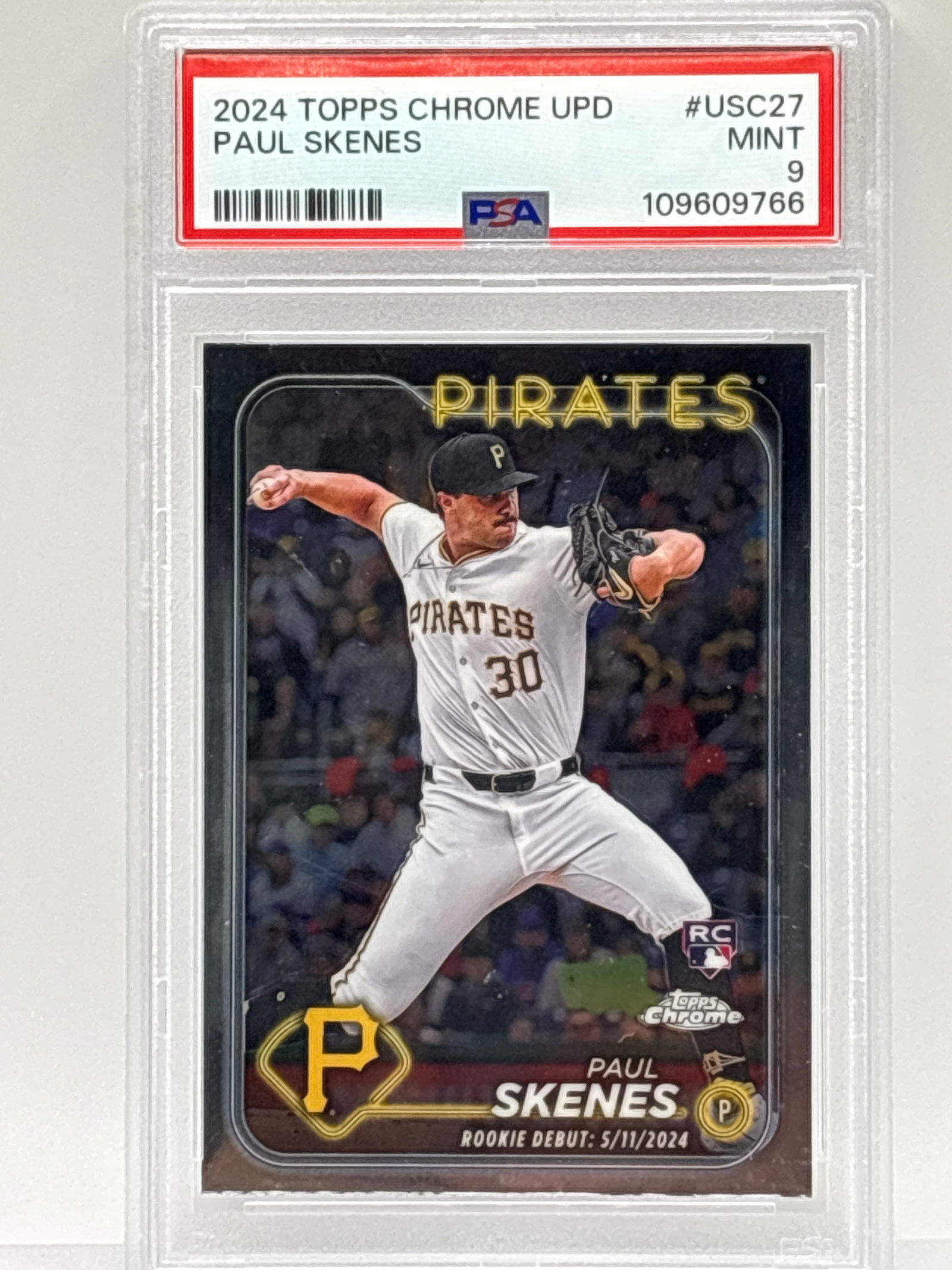 2024 TOPPS CHROME UPD PAUL SKENES ROOKIE CARD PSA MINT 9 (1 of 3)
