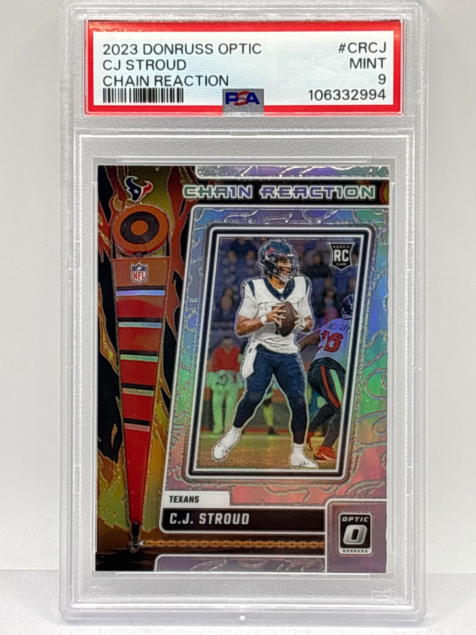 2023 PANINI DONRUSS OPTIC CJ STROUD CHAIN REACTION PRIZM HOLO ROOKIE CARD PSA MINT 9 (1 of 3)