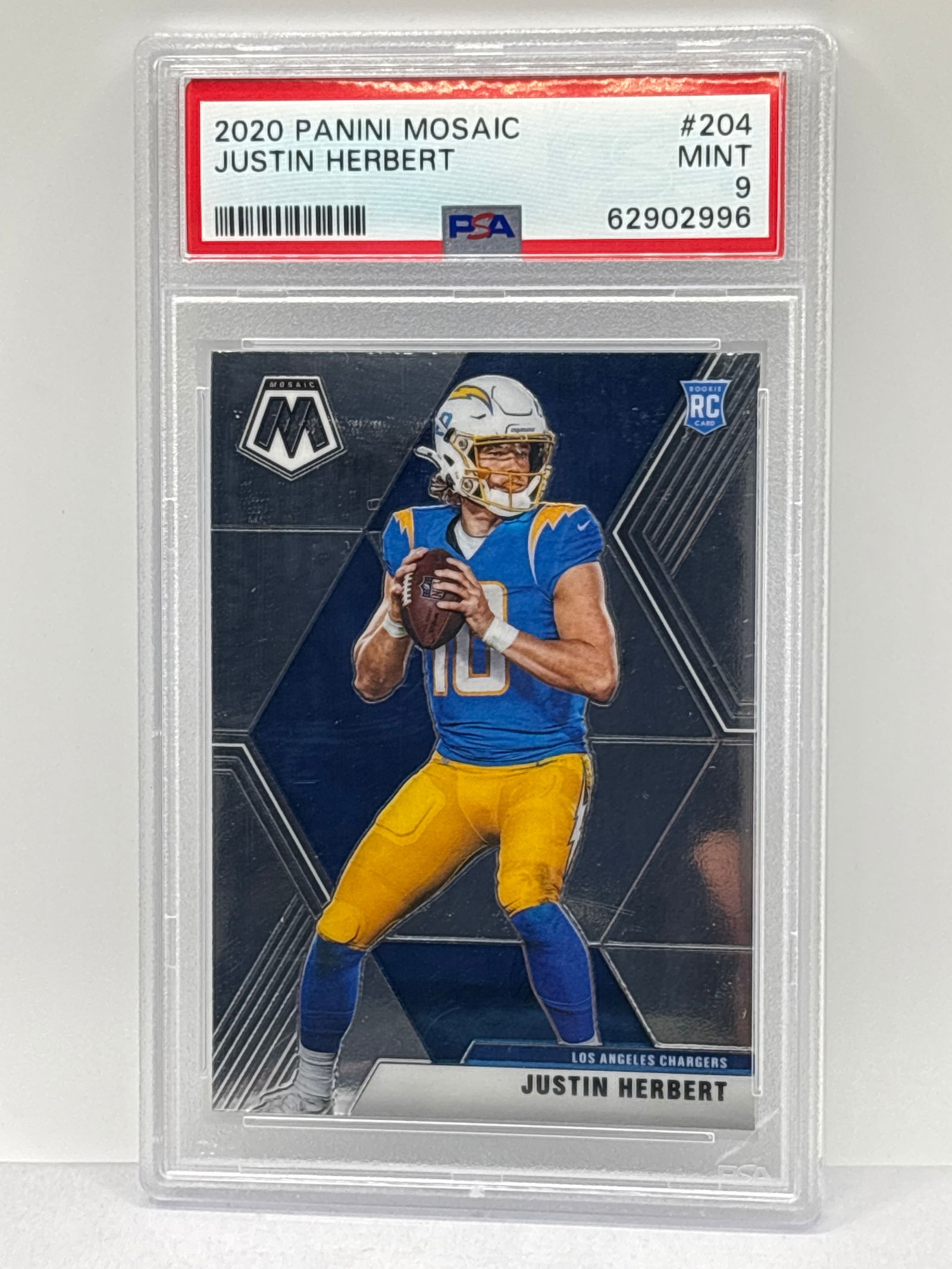 2020 PANINI MOSAIC JUSTIN HERBERT ROOKIE CARD PSA MINT 9 (1 of 4)