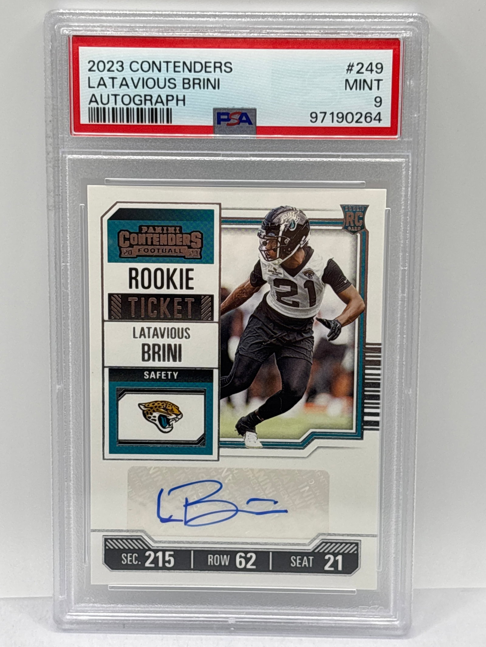 2023 PANINI CONTENDERS LATAVIOUS BRINI AUTOGRAPHED ROOKIE TICKET PSA MINT 9: 2023 PANINI CONTENDERS LATAVIOUS BRINI AUTOGRAPHED ROOKIE TICKET PSA MINT 9