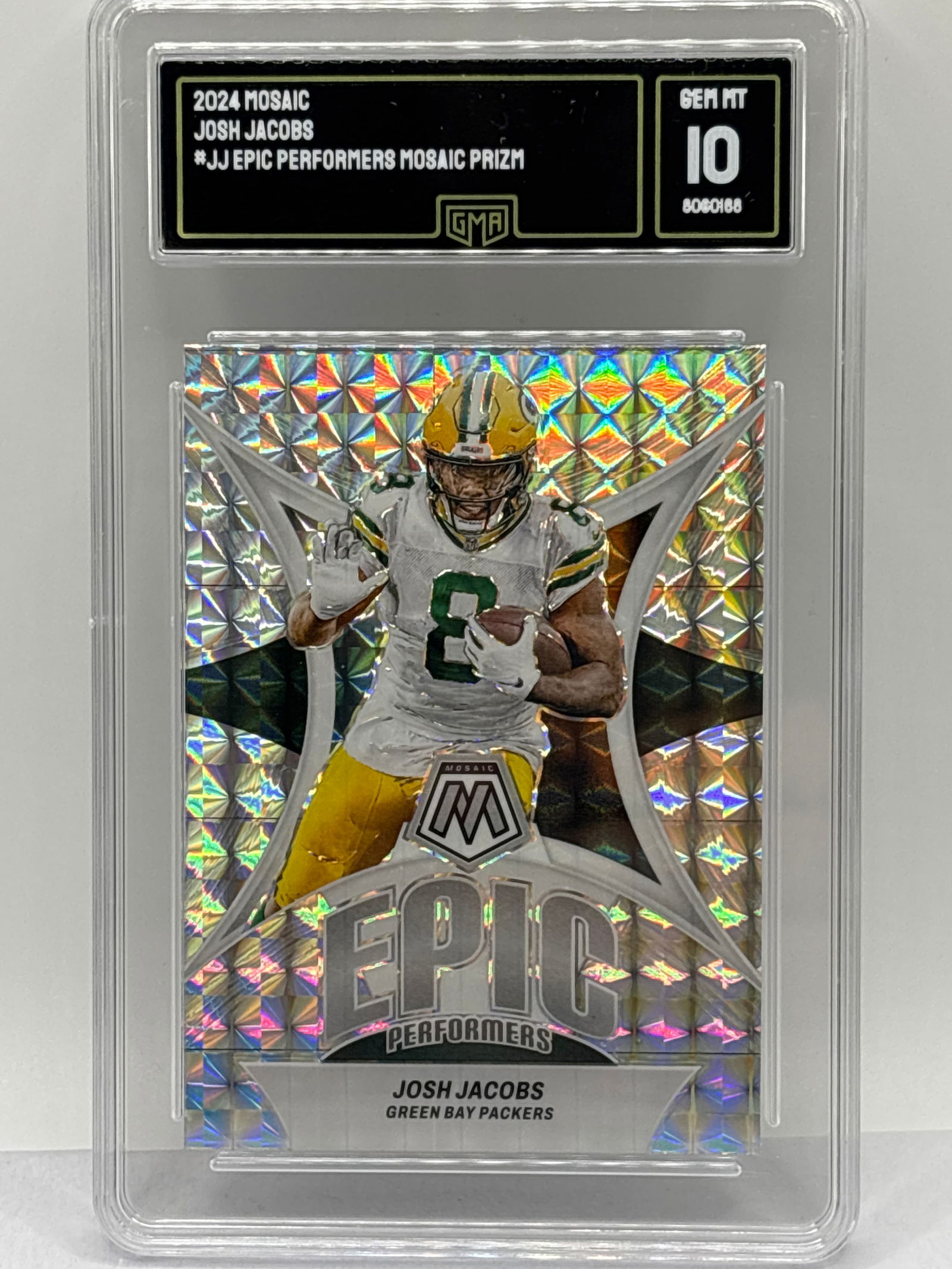 2024 PANINI MOSAIC JOSH JACOBS EPIC PERFORMERS SILVER PRIZM HOLO GEM MINT 10 (1 of 3)