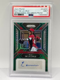 2024 PANINI PRIZM SENSATIONAL SIGNATURES ELLY DE LA CRUZ AUTOGRAPHED GREEN PRIZM HOLO PSA MINT 9