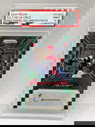 2024 PANINI PRIZM SENSATIONAL SIGNATURES ELLY DE LA CRUZ AUTOGRAPHED GREEN PRIZM HOLO PSA MINT 9