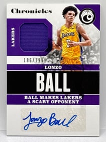 186/199!! 2018 PANINI CHRONICLES LONZO RPA AUTOGRAPHED PATCH ROOKIE CARD