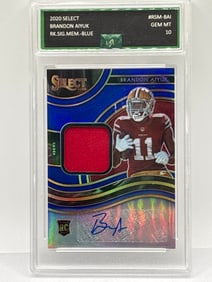 55/75! 2020 PANINI SELECT BRANDON AIYUK ROOKIE SIG MEM BLUE RPA AUTO PATCH RC PRIZM HOLO GEM MINT 10