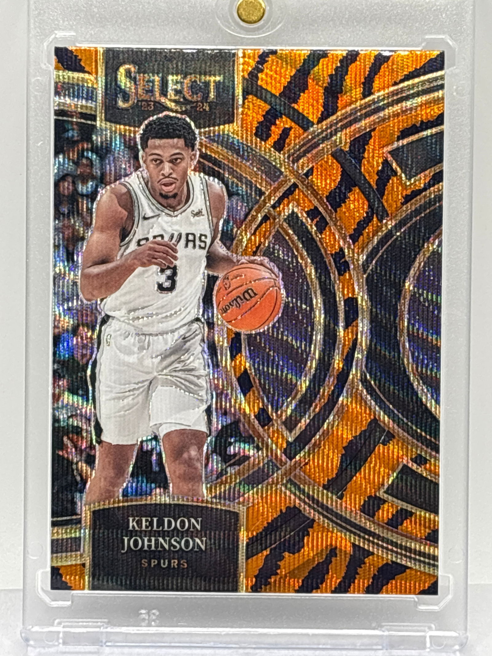 2022-23 PANINI SELECT PREMIER KELDON JOHNSON TIGER STRIPE WAVE PRIZM HOLO (1 of 3)