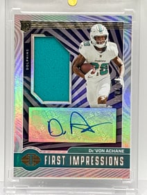 350/399!! 2023 PANINI ILLUSIONS FIRST IMPRESSIONS DE’VON ACHANE RPA AUTOGRAPHED ROOKIE PATCH CARD