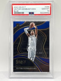 2023 PANINI SELECT VICTOR WEMBANYAMA BLUE PRIZM HOLO ROOKIE CARD PSA GEM MINT 10