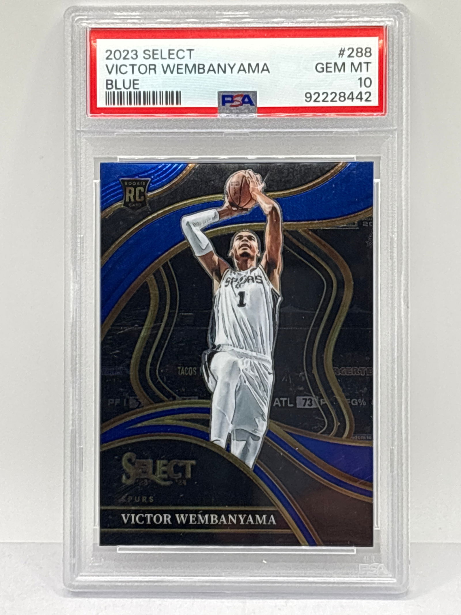 2023 PANINI SELECT VICTOR WEMBANYAMA BLUE PRIZM HOLO ROOKIE CARD PSA GEM MINT 10 (1 of 3)