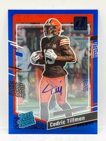5/99!! 2023 PANINI CLEARLY DONRUSS CEDRIC TILLMAN BLUE AUTOGRAPHED RATED ROOKIE CARD
