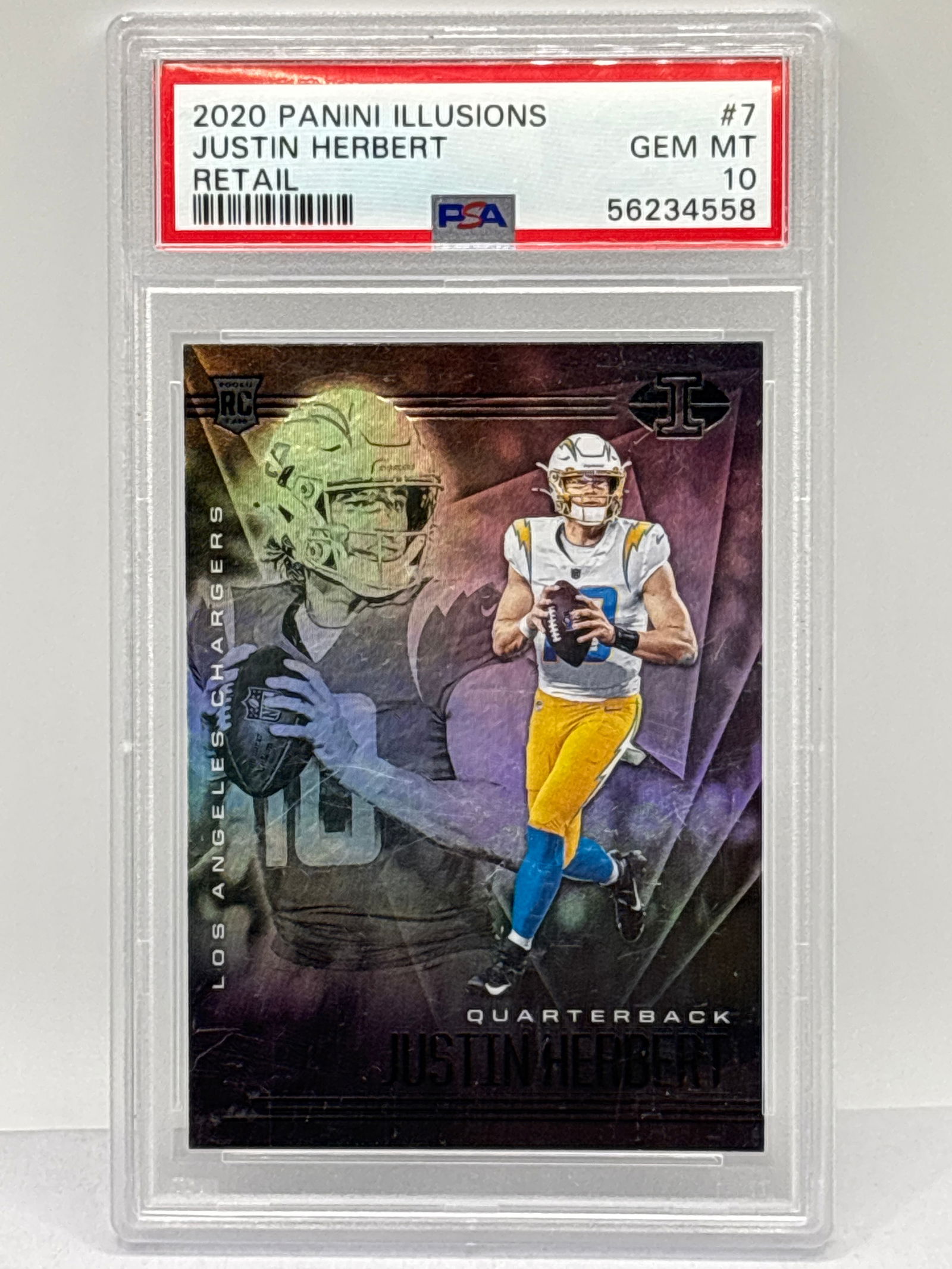 2020 PANINI ILLUSIONS JUSTIN HERBERT RETAIL ROOKIE CARD PSA GEM MINT 10 (1 of 3)