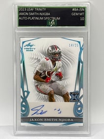 14/25!! 2023 LEAF TRINITY JAXON SMITH-NJIGBA PLATINUM SPECTRUM AUTOGRAPHED RC GEM MIT 10