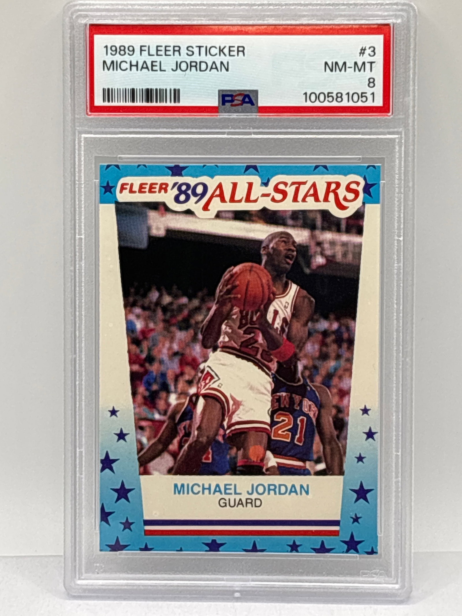 1989 FLEER STICKER MICHAEL JORDAN ALL-STARS PSA NM-MT 8 (1 of 3)