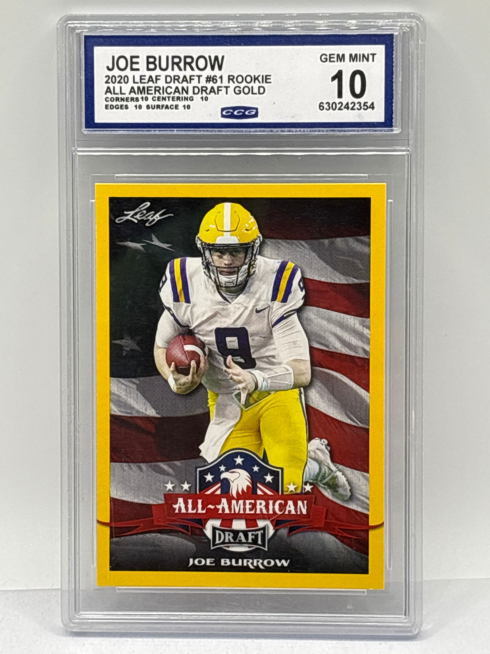 2020 GOLD LEAF DRAFT JOE BURROW ALL-AMERICAN ROOKIE CARD GEM MINT 10 (1 of 3)