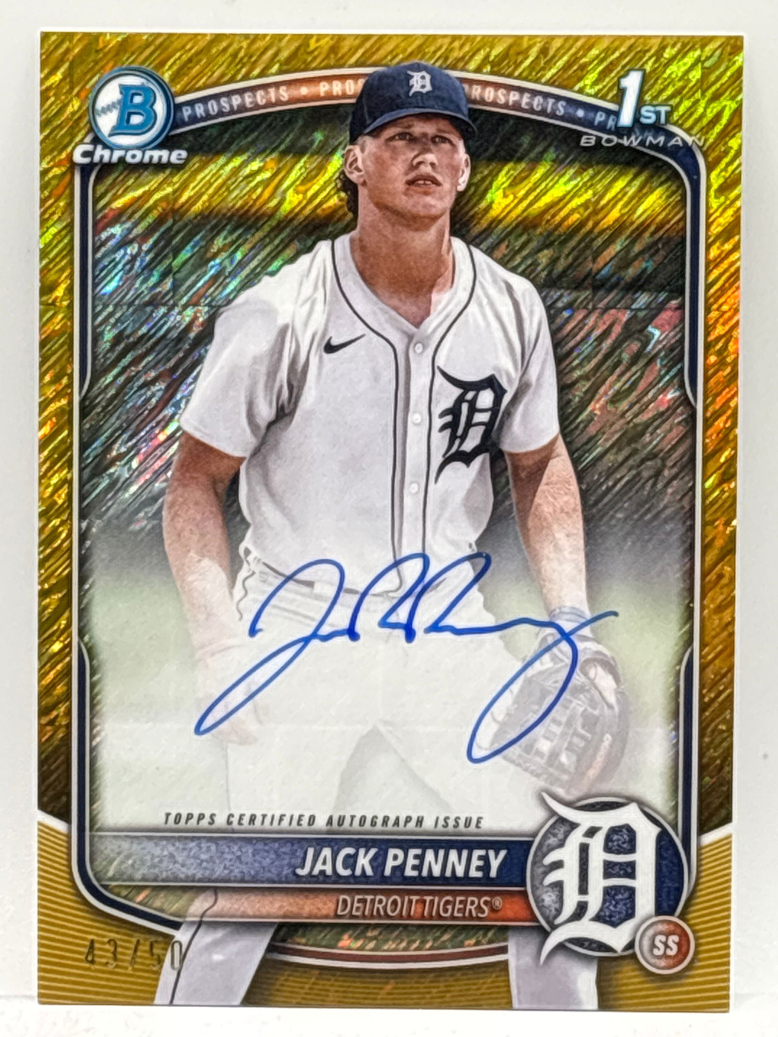 43/50!! 2025 BOWMAN CHROME JACK PENNEY AUTOGRAPHED GOLD SHIMMER 1ST BOWMAN (1 of 4)