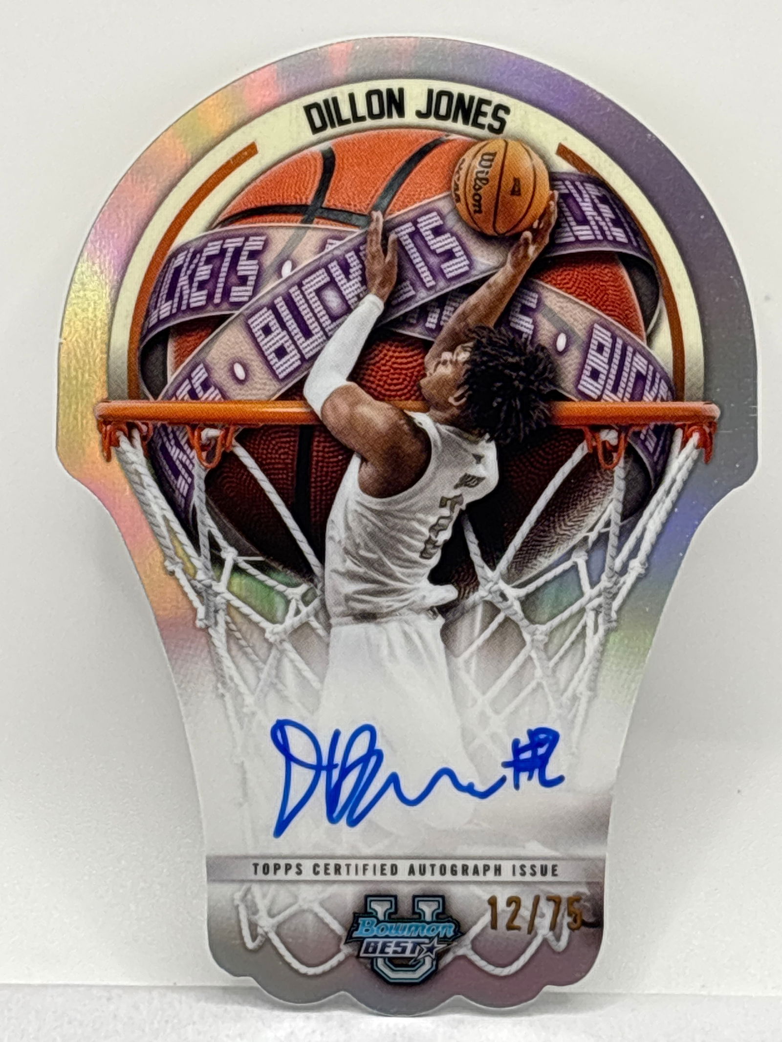12/75!! 2024 BOWMAN UNIVERSITY BUCKETS DILLON JONES DIE-CUT ON-CARD AUTOGRAPH (1 of 4)