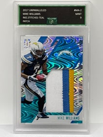 12/25!! 2017 PANINI UNPARALLELED MIKE WILLIAMS ROOKIE STITCHES TEAL 3-COLOR PATCH MINT 9