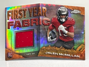 2024 TOPPS CHROME FIRST YEAR FABRIC JALEN MCCMILLAN AUTHENTIC PLAYER-WORN DIE-CUT PATCH ROOKIE CARD