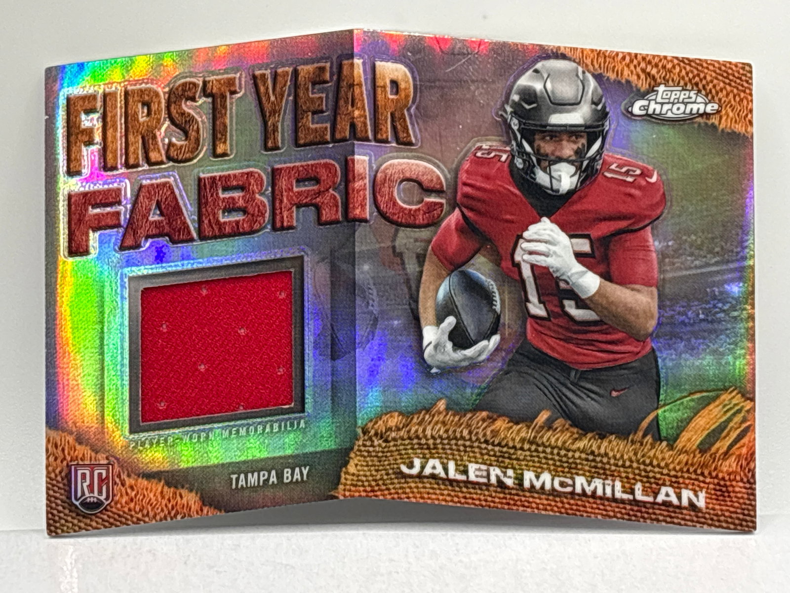 2024 TOPPS CHROME FIRST YEAR FABRIC JALEN MCCMILLAN AUTHENTIC PLAYER-WORN DIE-CUT PATCH ROOKIE CARD (1 of 2)