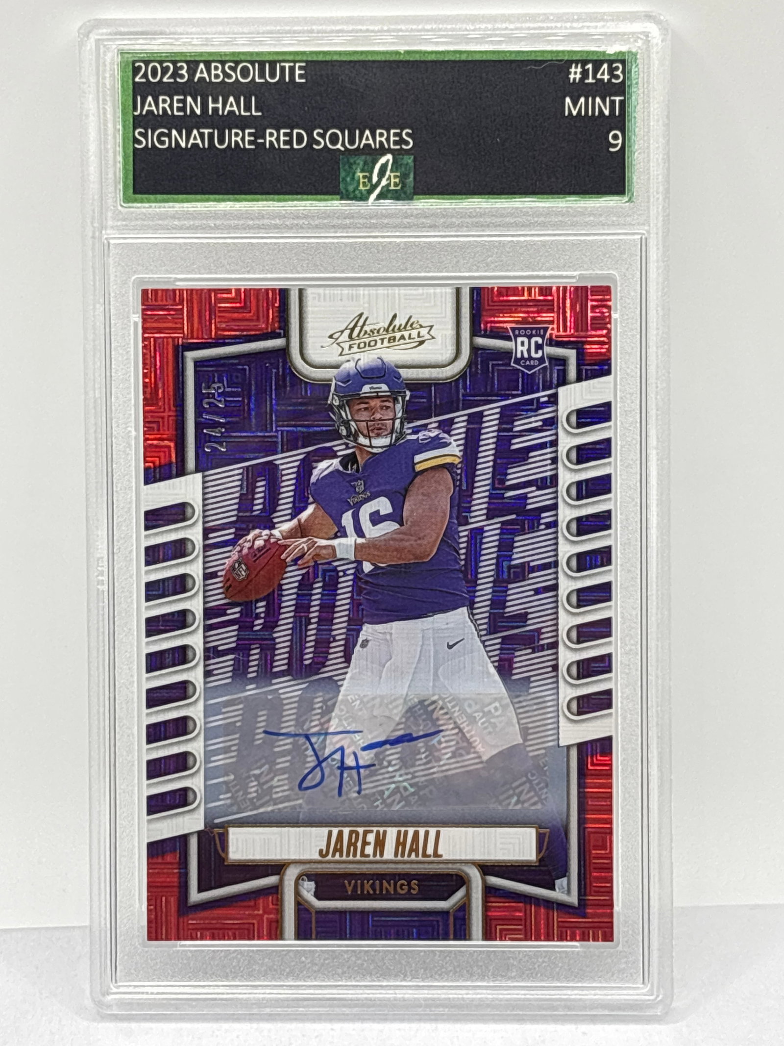 RARE 24/25!! 2023 PANINI ABSOLUTE JAREN HALL SIG RED MOJO AUTOGRAPHED RC MINT 9: RARE 24/25!! 2023 PANINI ABSOLUTE JAREN HALL SIG RED MOJO AUTOGRAPHED RC MINT 9