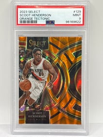 2023 PANINI SELECT SCOOT HENDERSON ORANGE TECTONIC PRIZM HOLO PSA MINT 9